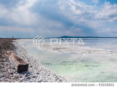 Ground covered crust salt shores salar died lake  45038802