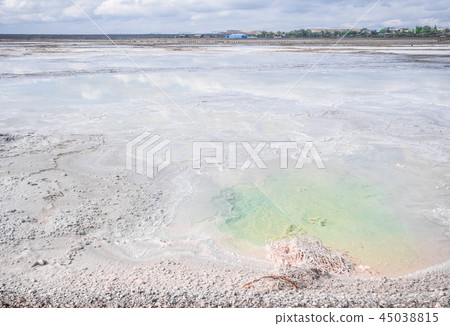 Ground covered crust salt shores salar died lake  45038815