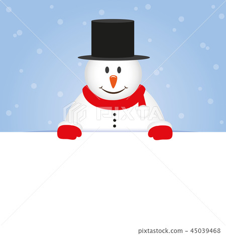 happy cute snowman on blue snowy background - Stock Illustration ...