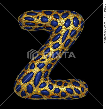 Golden shining metallic 3D with blue glass symbol capital letter Z - uppercase isolated on black. Golden shining metallic 3D with blue glass symbol capital letter Z - uppercase isolated on black. 45039677