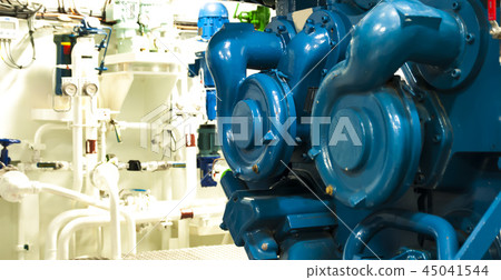 Equipment, cables, pipes and valves on a ship 45041544