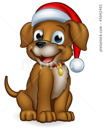 Pet Dog in Christmas Santa Claus Hat 45042491