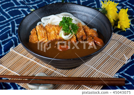 Japanese curry with udon . Japanese curry with udon . 45043075