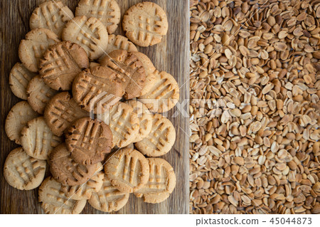Freshly baked peanut butter cookies on cooling rack. Macro with extremely shallow dof 45044873
