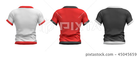 3d rendering of three shirts shaped as a male torso from back view on a white background. 3d rendering of three shirts shaped as a male torso from back view on a white background. 45045659
