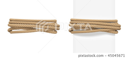 3d rendering of brown rope bound around a wide white post and around empty space. 3d rendering of brown rope bound around a wide white post and around empty space. 45045671