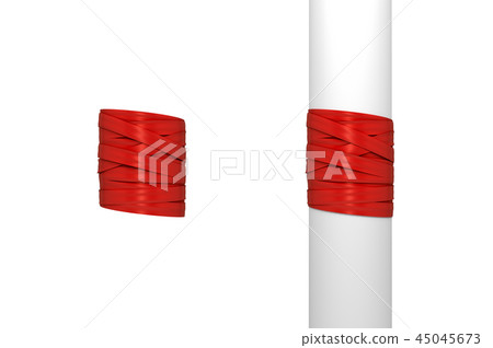 3d rendering of a red present tape wrapped around a white post and empty space. 3d rendering of a red present tape wrapped around a white post and empty space. 45045673