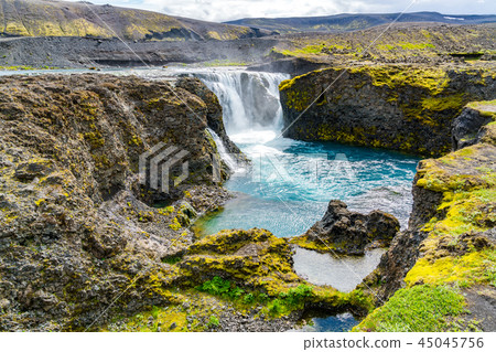 High angle view of Sigoldufoss waterfall High angle view of Sigoldufoss waterfall 45045756