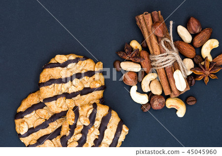 Shortbread cookie with chocolate and spices. 45045960