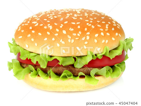 Big hamburger on white background Big hamburger on white background 45047404