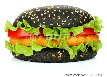 Big black hamburger with chicken cutlet Big black hamburger with chicken cutlet 45047405