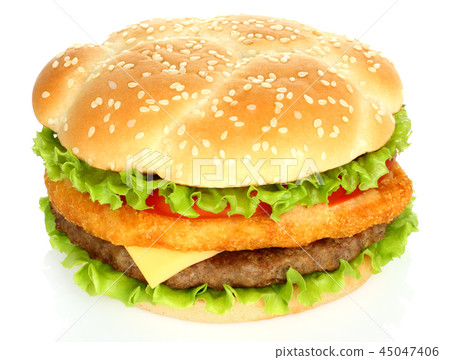 Big hamburger on white background Big hamburger on white background 45047406