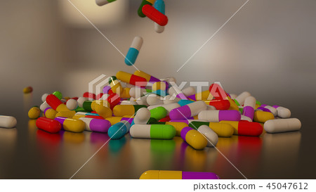 3D rendering multicolored medical pills 3D rendering multicolored medical pills 45047612