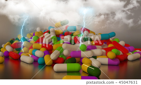 3D rendering multicolored medical pills 3D rendering multicolored medical pills 45047631