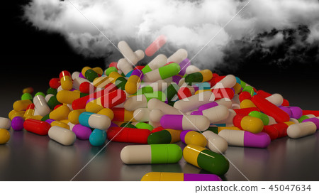 3D rendering multicolored medical pills 3D rendering multicolored medical pills 45047634