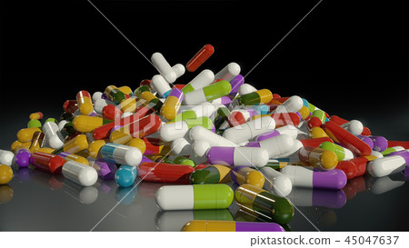 3D rendering multicolored medical pills 3D rendering multicolored medical pills 45047637