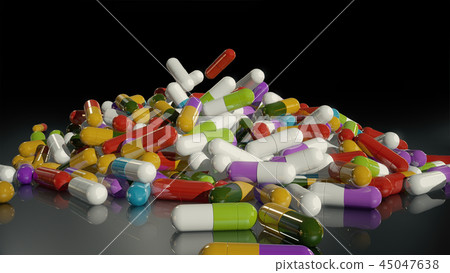 3D rendering multicolored medical pills 3D rendering multicolored medical pills 45047638