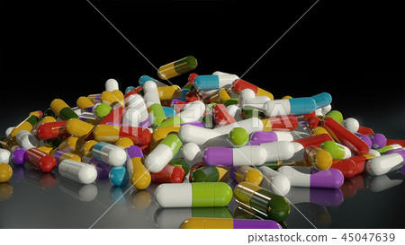 3D rendering multicolored medical pills 3D rendering multicolored medical pills 45047639