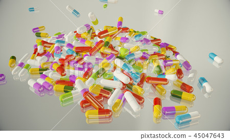 3D rendering multicolored medical pills 3D rendering multicolored medical pills 45047643