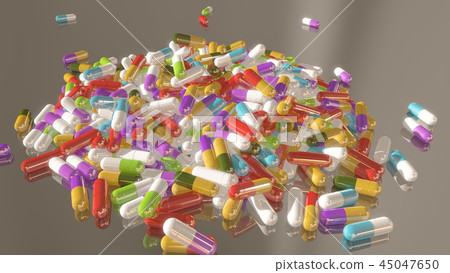 3D rendering multicolored medical pills 3D rendering multicolored medical pills 45047650