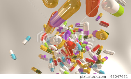 3D rendering multicolored medical pills 3D rendering multicolored medical pills 45047651