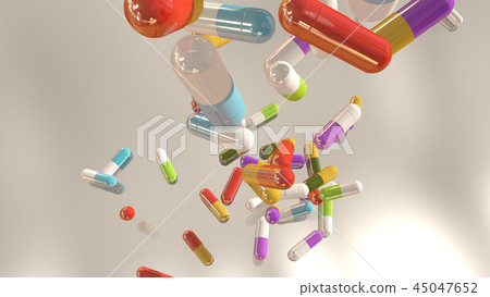 3D rendering multicolored medical pills 3D rendering multicolored medical pills 45047652