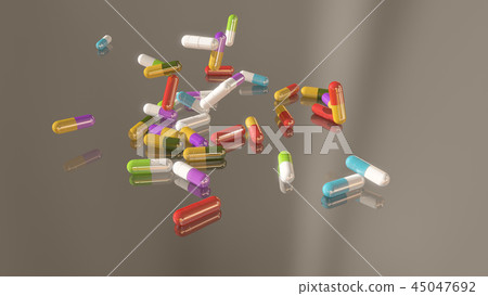 3D rendering multicolored medical pills 3D rendering multicolored medical pills 45047692