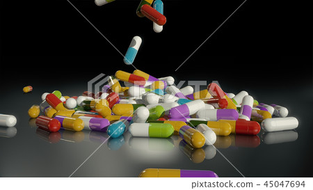 3D rendering multicolored medical pills 3D rendering multicolored medical pills 45047694