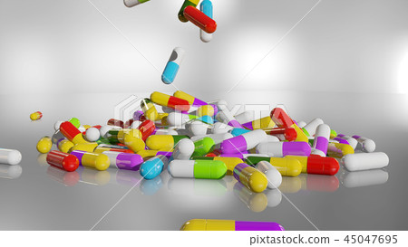 3D rendering multicolored medical pills 3D rendering multicolored medical pills 45047695