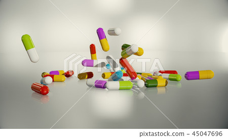 3D rendering multicolored medical pills 3D rendering multicolored medical pills 45047696