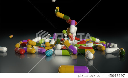 3D rendering multicolored medical pills 3D rendering multicolored medical pills 45047697