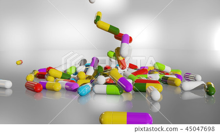 3D rendering multicolored medical pills 45047698