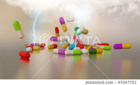 3D rendering multicolored medical pills 3D rendering multicolored medical pills 45047701