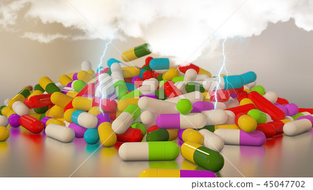 3D rendering multicolored medical pills 45047702