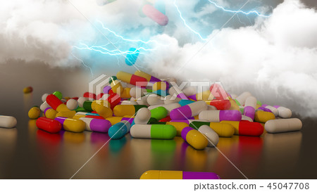 3D rendering multicolored medical pills 3D rendering multicolored medical pills 45047708
