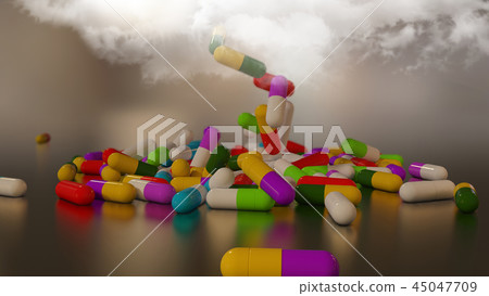 3D rendering multicolored medical pills 45047709