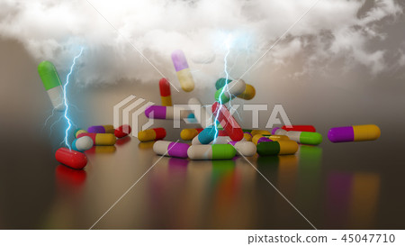 3D rendering multicolored medical pills 3D rendering multicolored medical pills 45047710