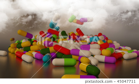 3D rendering multicolored medical pills 3D rendering multicolored medical pills 45047711