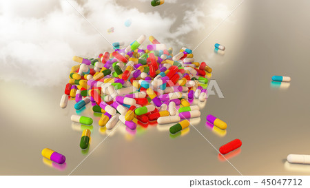 3D rendering multicolored medical pills 3D rendering multicolored medical pills 45047712