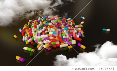 3D rendering multicolored medical pills 3D rendering multicolored medical pills 45047721