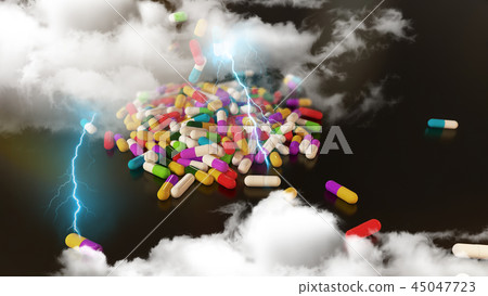3D rendering multicolored medical pills 3D rendering multicolored medical pills 45047723