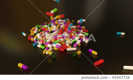 3D rendering multicolored medical pills 3D rendering multicolored medical pills 45047726