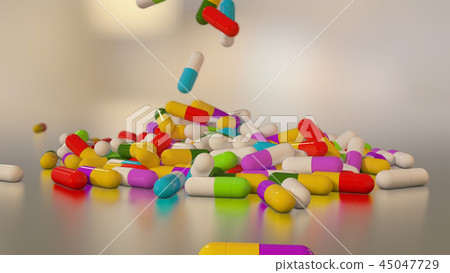 3D rendering multicolored medical pills 3D rendering multicolored medical pills 45047729