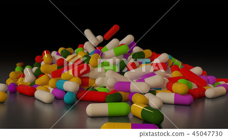 3D rendering multicolored medical pills 3D rendering multicolored medical pills 45047730