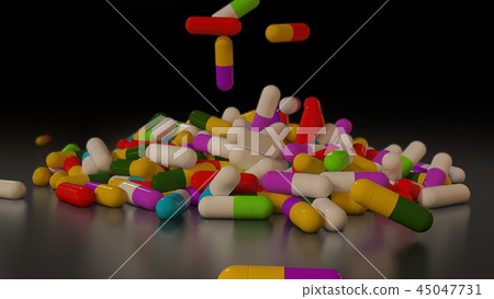 3D rendering multicolored medical pills 45047731