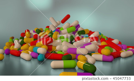 3D rendering multicolored medical pills 3D rendering multicolored medical pills 45047733