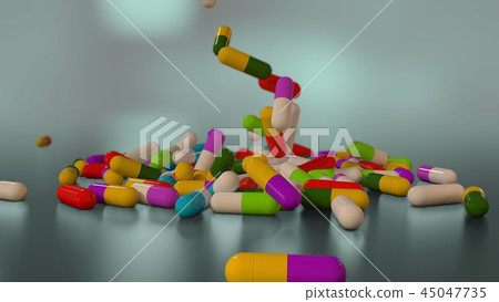 3D rendering multicolored medical pills 3D rendering multicolored medical pills 45047735