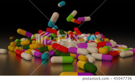 3D rendering multicolored medical pills 45047736