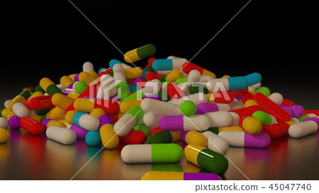 3D rendering multicolored medical pills 3D rendering multicolored medical pills 45047740