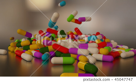 3D rendering multicolored medical pills 3D rendering multicolored medical pills 45047747